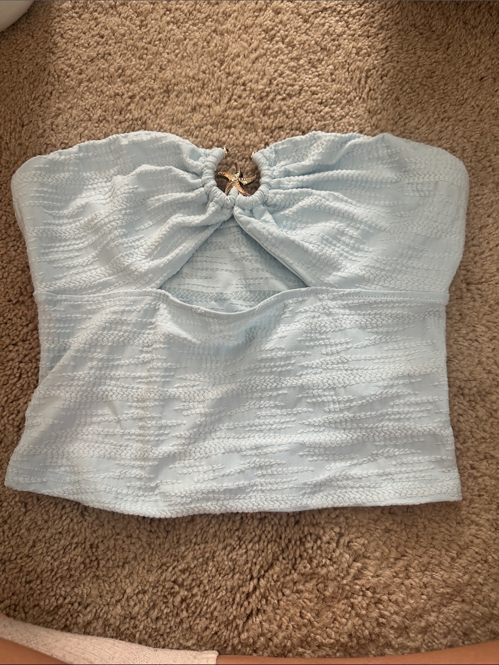 Strapless Twist Front Crop Top - Light Blue
